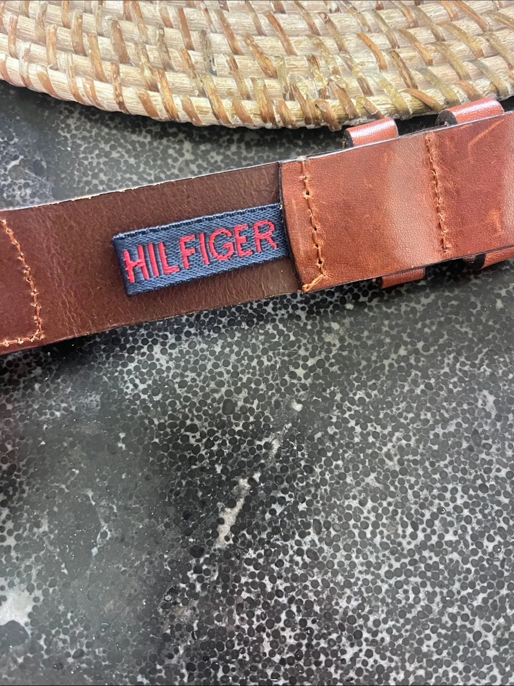 EUC Tommy Hilfiger brown leather belt silver studded accents size 32